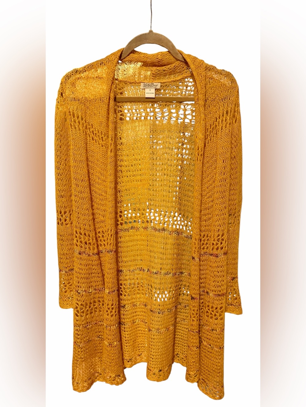 Lucky Brand Open-Knit Long Cardigan - Mustard Yellow